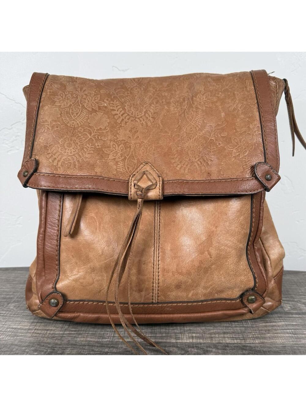 The Sak Leather Backpack Brown Embossed Floral Boho Festival Shoulder Bag Purse